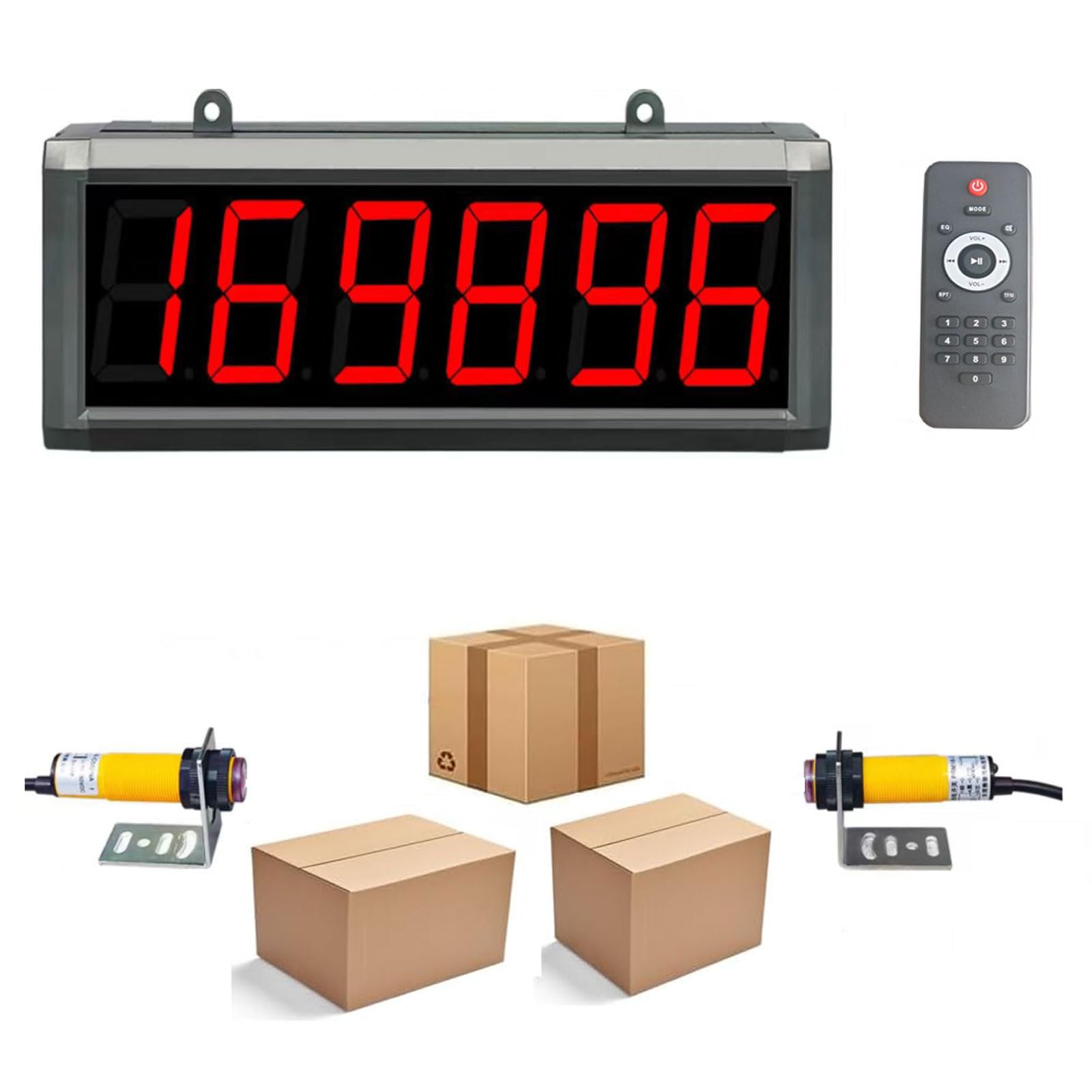 Contatore Digitale a LED con Doppia sonda a infrarossi, Fino a 999999 conteggi, Distanza di rilevamento 0-5 m, Telecomando per Magazzini, logistica, fabbriche, supermercati, Gar,