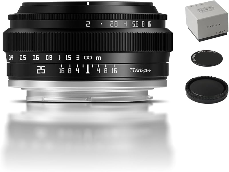 TTArtisan 25mm f2 APS-C Manual Focus Mirrorless Camera Lens Compatible with Fuji X Mount X-A3 X-A5 X-A7 X-M1 X-M2 X-H1 X-T10 X-T20 X-T3 X-T4 X-T100 X-T200 X-T30 X-Pro3 X-E3 X-S10 X-H2S
