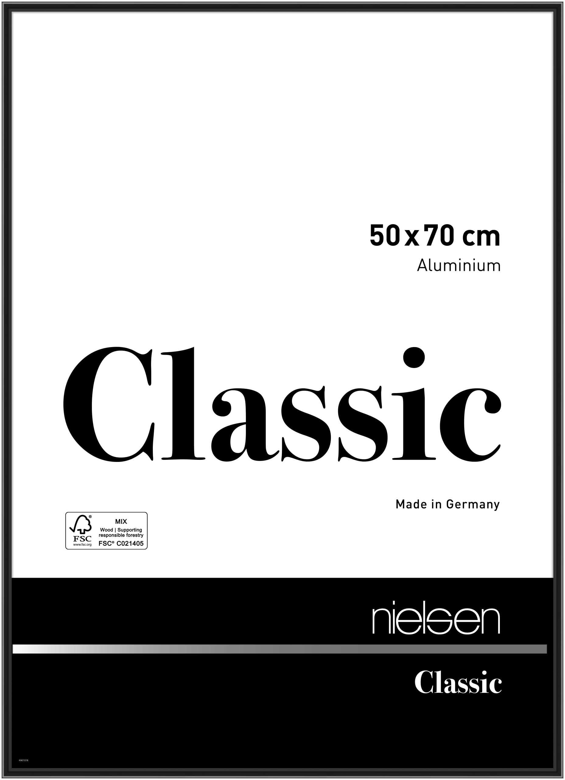 nielsen Classic Aluminium Picture Frame - Polished Black 50x70cm - with Float Glass and Easy Push-Turn Clips