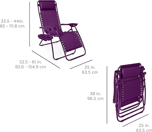 Miniatura 83 de Best Choice Products Juego de 2 sillas reclinables ajustables de malla de acero con gravedad cero con almohadas y bandejas portavasos, color arena