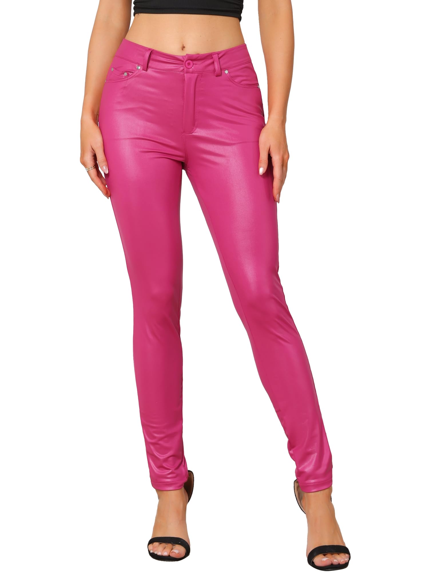 Allegra K Faux Leather Pants for Womens High Waist Stretch Slim Fit Motorcycle Legging Pants