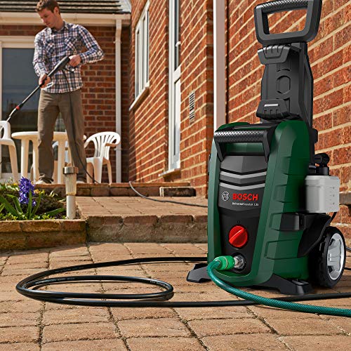 Image of Bosch Aquatak 130 1700-Watt High Pressure Washer (Green) with F016800360 6m High Pressure Hose (Black) Combo