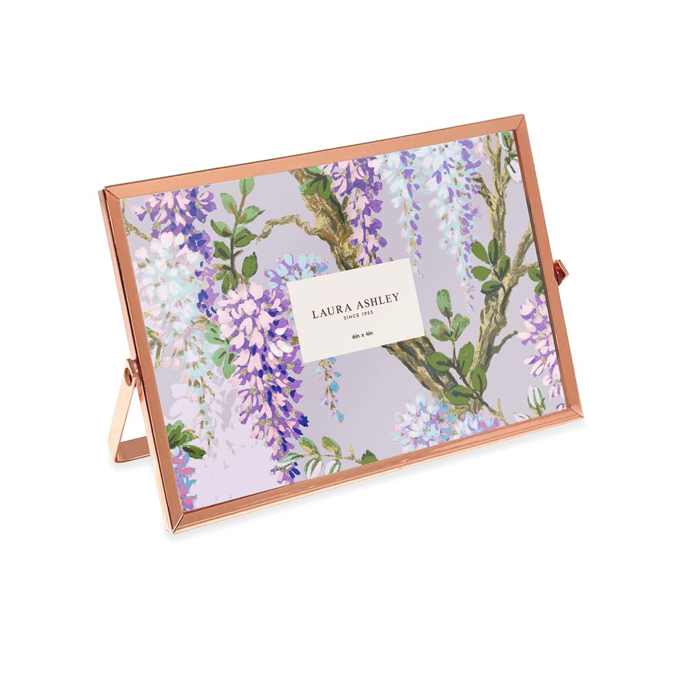 Laura Ashley 4x6 Rose Gold Flat Metal Picture Frame (Horizontal) with Pull-Out Easel Stand, Made for Tabletop, Counterspace, Shelf and Desk (6x4, Rose Gold)