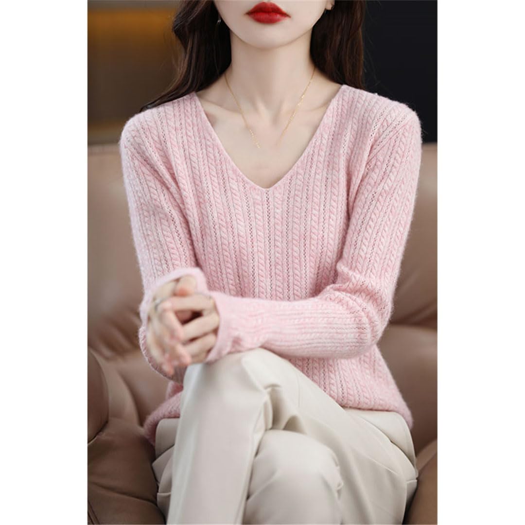 Vogrtcc Damski sweter z dekoltem w serek z długim rękawem dzianinowy sweter damski top