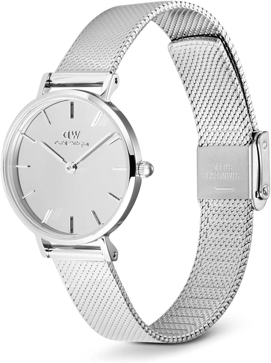 Daniel Wellington Petite Reflection Women’s Watch - 28mm Case, Japanese Quartz Movement, 316L Stainless Steel Mesh Strap, Water Resistant, Small Wrist Watch for Women