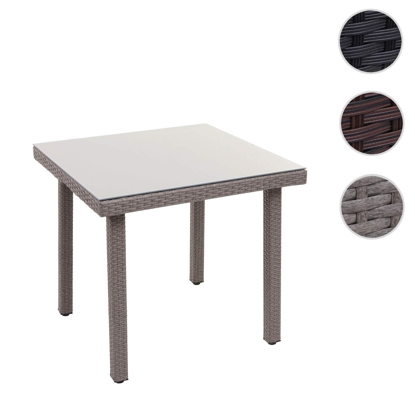 Mendler Poly-Rattan Gartentisch Cava, 80x80cm - grau | Esstisch, Beistelltisch, Tisch mit Glasplatte
