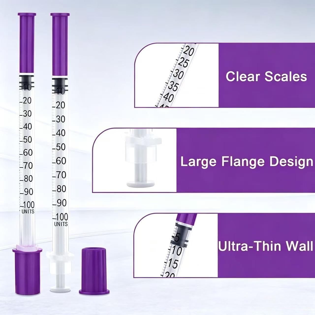 Paquete de 100 unidades de jeringas de plástico de 1 ml/cc con aguja de 31G x 6 mm, herramientas de medición de usos múltiples, envueltas individualmente