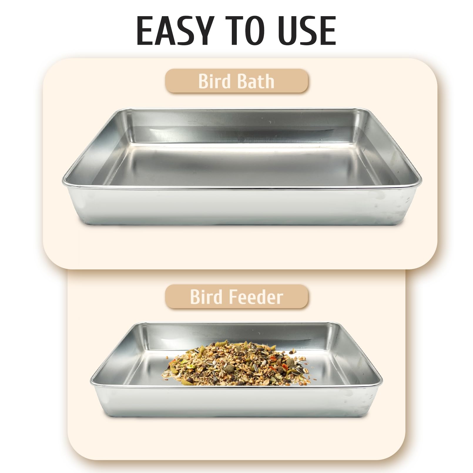 kathson Stainless Steel Bird Bath 16.14"×12.2"×2.36" Metal Bird Bath Tray Pet Bird Cleaning Accessories Bird Bathtub Bird Bath Tray Pet Shower Tub Pigeon Bathtub Bird Cage Bathtub Tray - image 4