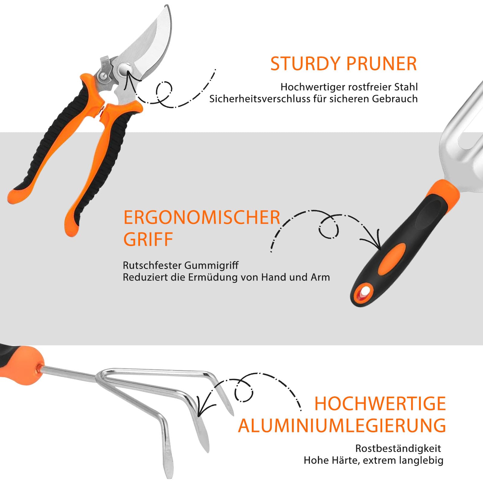 Gartenwerkzeug Set, 10 Stück Heavy Duty Gartengeräte Set, Gartenset Werkzeug für Gartenarbeit, Geschenke für Frauen und Männer