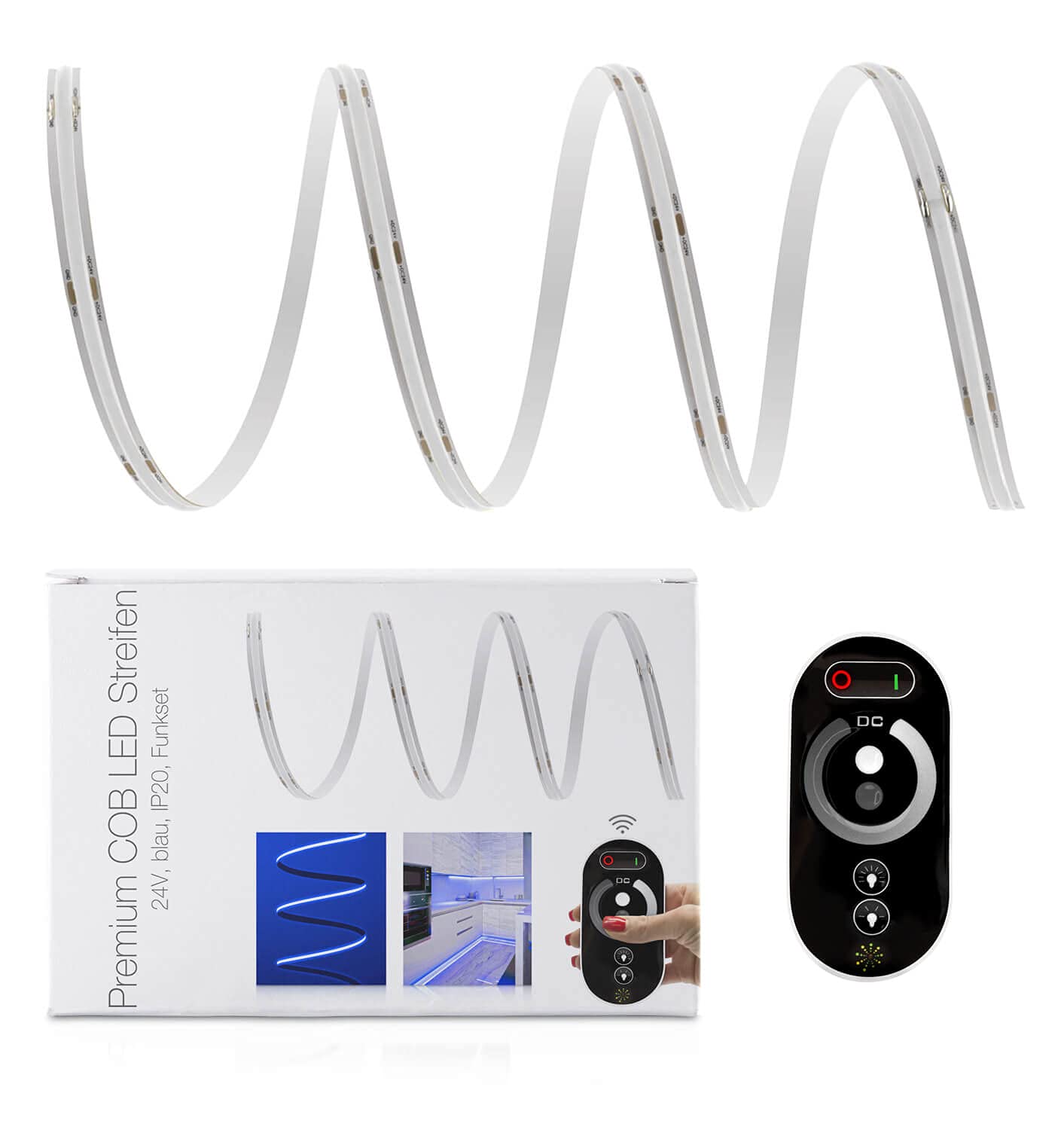 LED Universum Juego de tiras LED COB azul con mando a distancia, controlador y fuente de alimentación, filamento prémium, 24 V, IP20, monocolor (4 metros)
