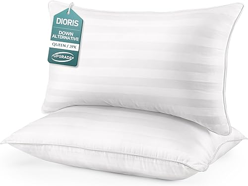 DIORIS Juego de 2 almohadas tamaño Queen – Colección de hotel de lujo para dormir, almohada de apoyo para dormir de lado, relleno de microfibra