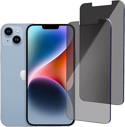 ESENCIAL Paquete de 2 protectores de pantalla de privacidad para iPhone 14 Plus película de vidrio templado privada antiespía compatible con fundas