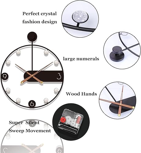 Miniatura 3 de JUJUDA Relojes de pared grandes para decoración de sala de estar, moderno reloj de pared negro grande para el hogar, cocina, dormitorio, decorativo,