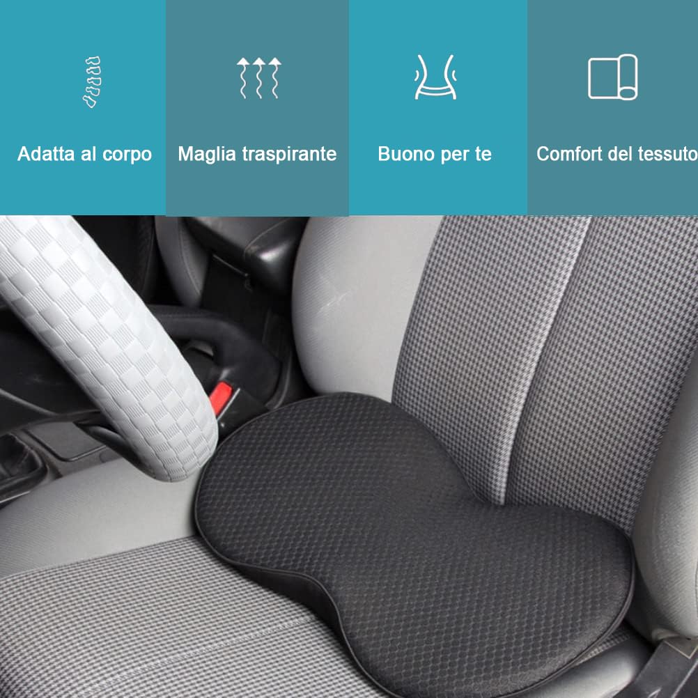 Cuscino per Sedile Auto, Cuscino del Sedile a Cuneo, Cuscino Universale Memory Foam Schiena per Auto, Cuscino Lombare Auto Lavabile traspirante,Per Auto, Furgoni e Camion Nero