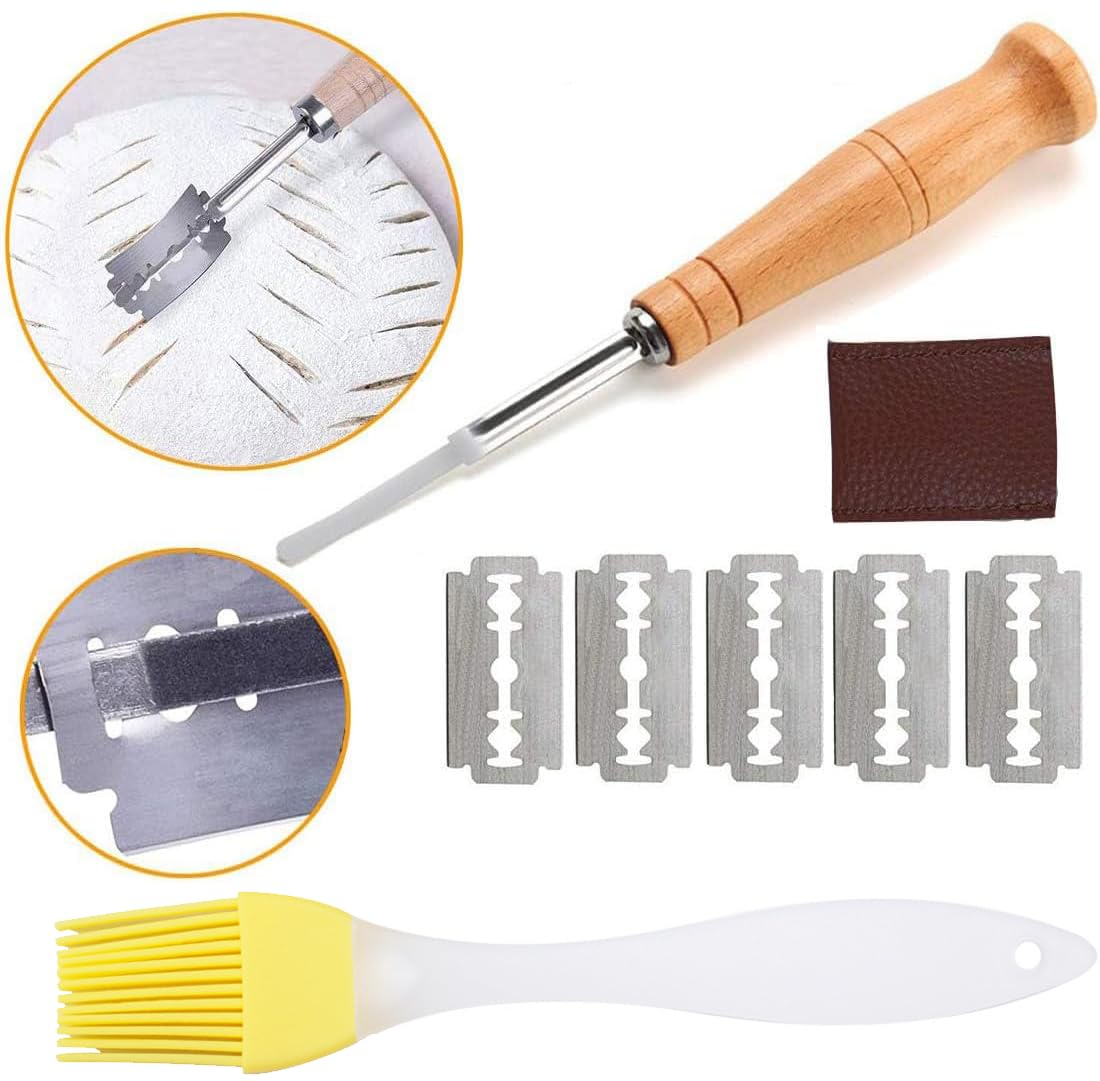 Couteau à Pain Acier Inoxydable avec Lames et Pinceau Silicone pour Boulangerie