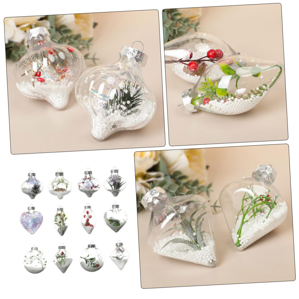 Cabilock 2 Ensembles Lot De 2 Boules De Décoration en Plastique Transparent avec LED Et Mèches De Bougies Ruban Adhésif Double pour Noël Décorations Suspendues Boules De 12 pièces * 2