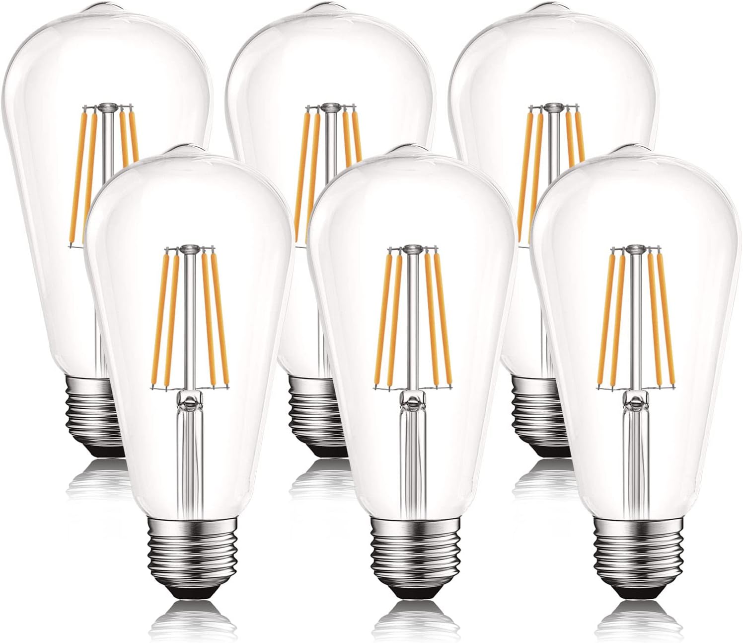 LUXRITE Vintage LED Edison Bulbs 75W Equivalent, ST19 ST58, 4000K Cool White, 800 Lumens, Dimmable LED Filament Bulb, 8W, Tear Drop Glass, Damp Rated, UL Listed, E26 Medium Base (6 Pack)