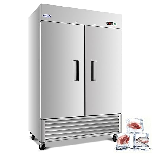 54" Commercial Freezer 49 Cu.ft with 2 Solid Door Reach-In Freezers Stainless Steel ETL Approved Upright Freeze Storage -10~10°F