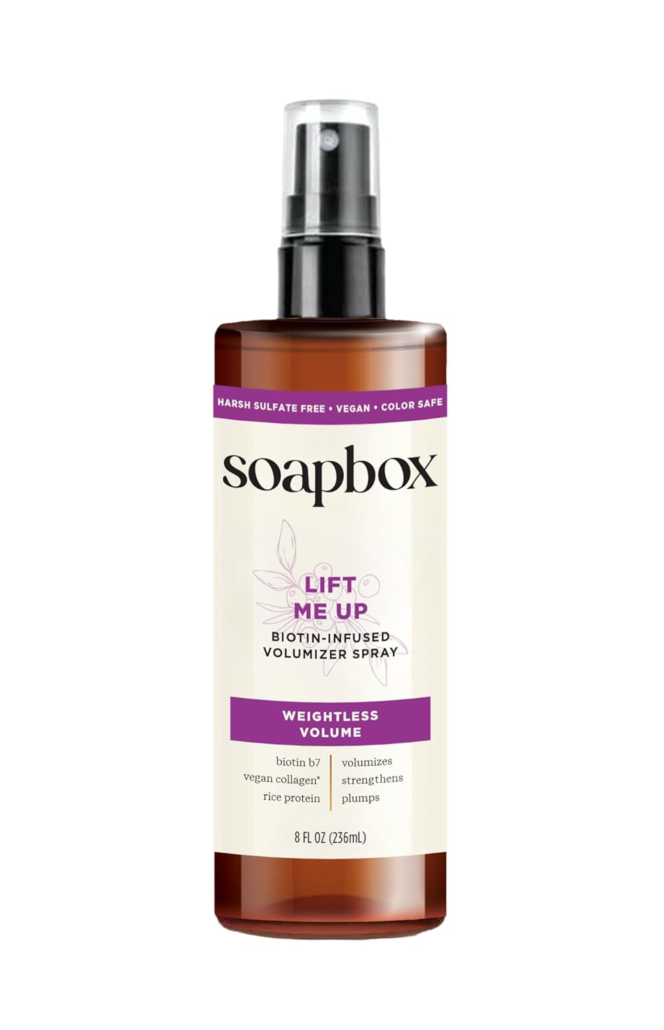 Soapbox Lift Me Up Volumizing Hair Treatment, Lightweight Volumizing Hairspray with Biotin, Natural Volume Spray for Hair, Harsh Sulfate Free, Silicone Free, Color Safe, and Vegan Products, 8 Ounces - Amazon product rated Grade B