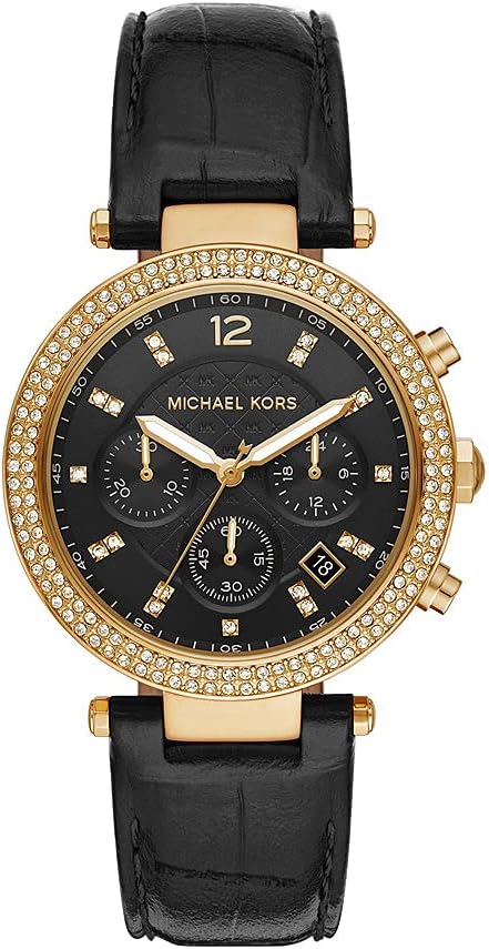 Michael Kors Watch for Women, Chronograph movement, 39mm Gold Stainless Steel case with a Leather strap, MK6984
