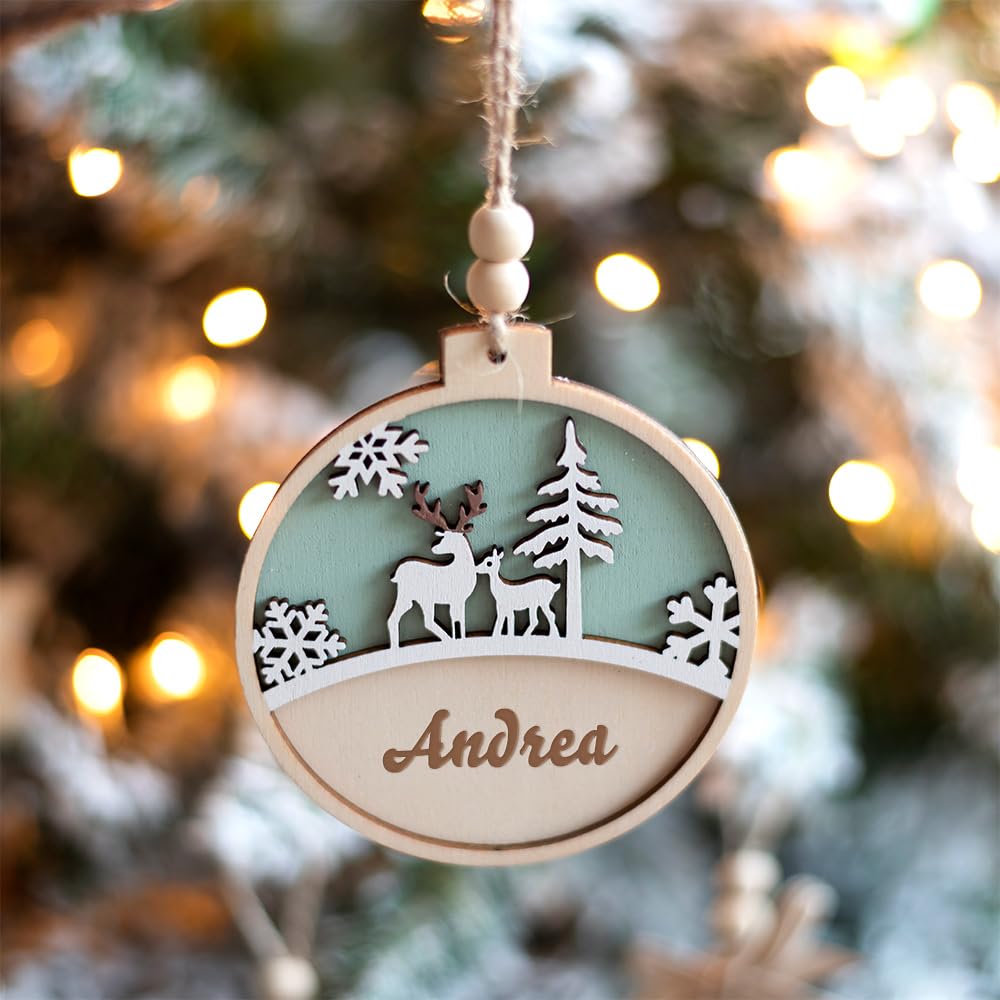 Transparent Gift Pack de Tres Adornos Personalizados de Madera para Árbol de Navidad con Nombres Paisajes. Bolas de Navidad para Personalizar. Bolas Navidad Personalizadas. Adornos Colgantes de Madera