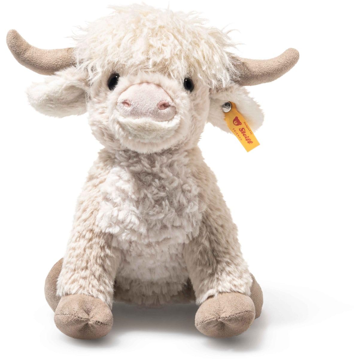 Steiff Harper Highland Cow 24 cm, beige furry plush cow, cuddly farm animal plush toy for children, machine washable