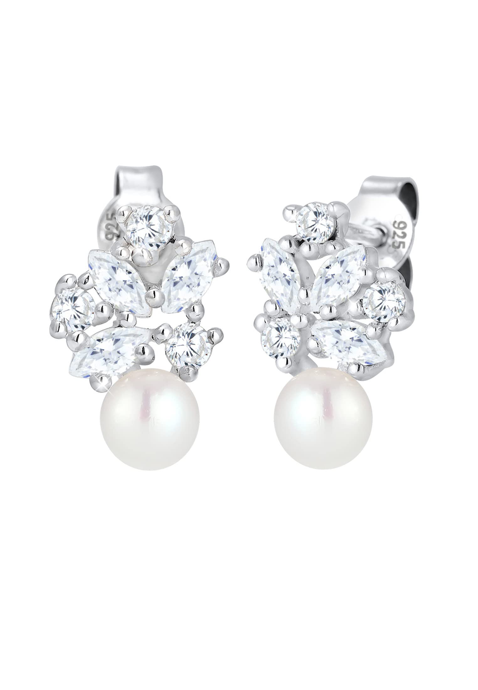 Elli Orecchini Donna In Argento 925 Con Perle D'Acqua Dolce E Zirconi A Forma Di Fiore