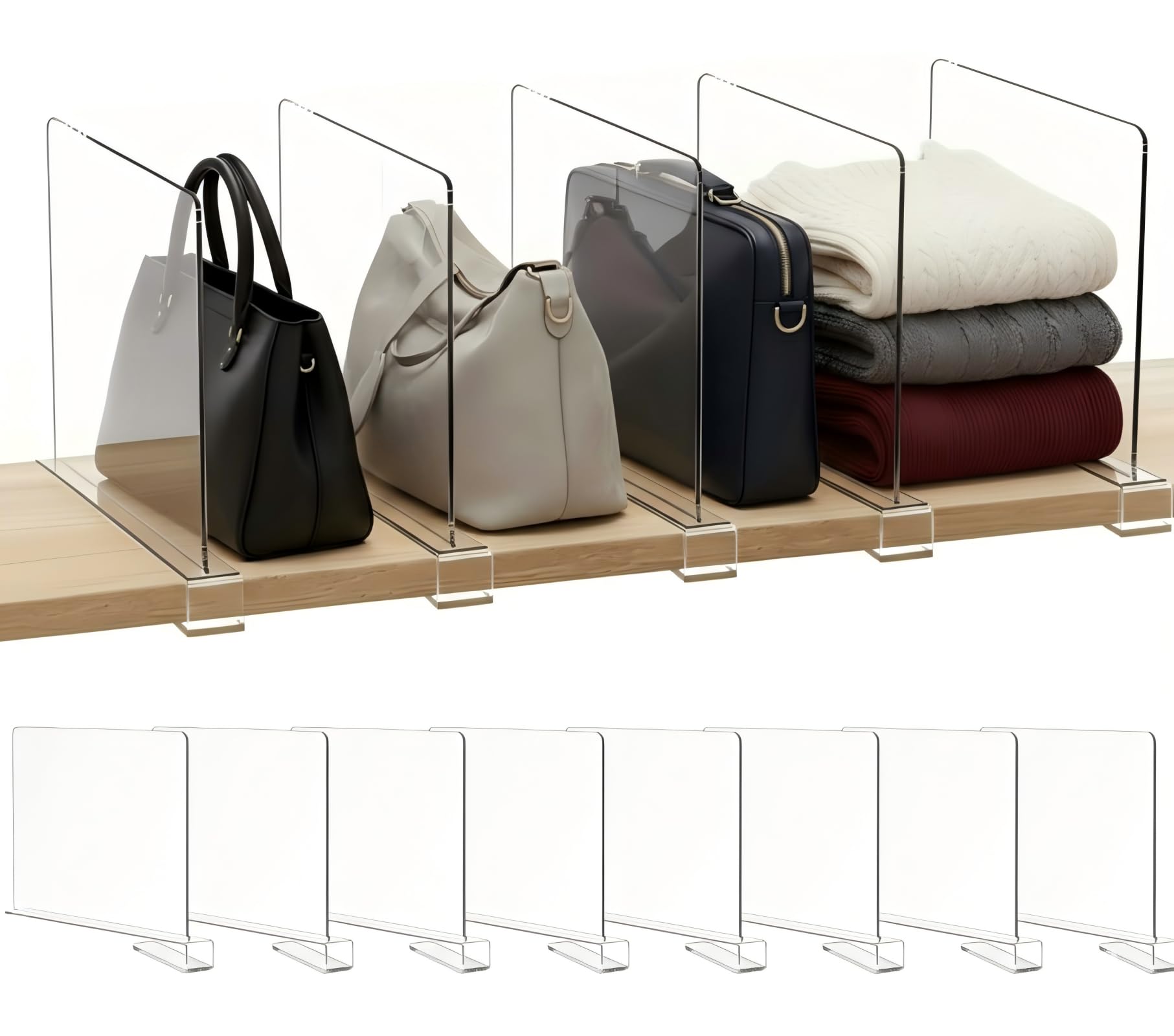 8 Separatori per mensole in Acrilico Trasparente: Organizer Multifunzionale – 30 x 20 cm – divisori per Armadio e Camera da Letto – librerie