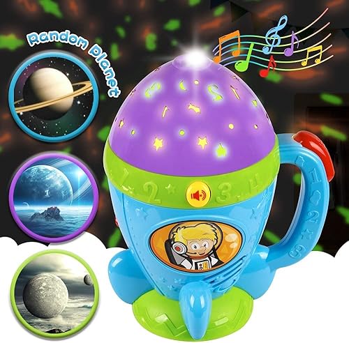 Miniatura 8 de Juguete de linterna para niños de 1 año proyector espacial de luz nocturna para bebés de 12 a 18 meses linterna de estrella con canciones de cuna y