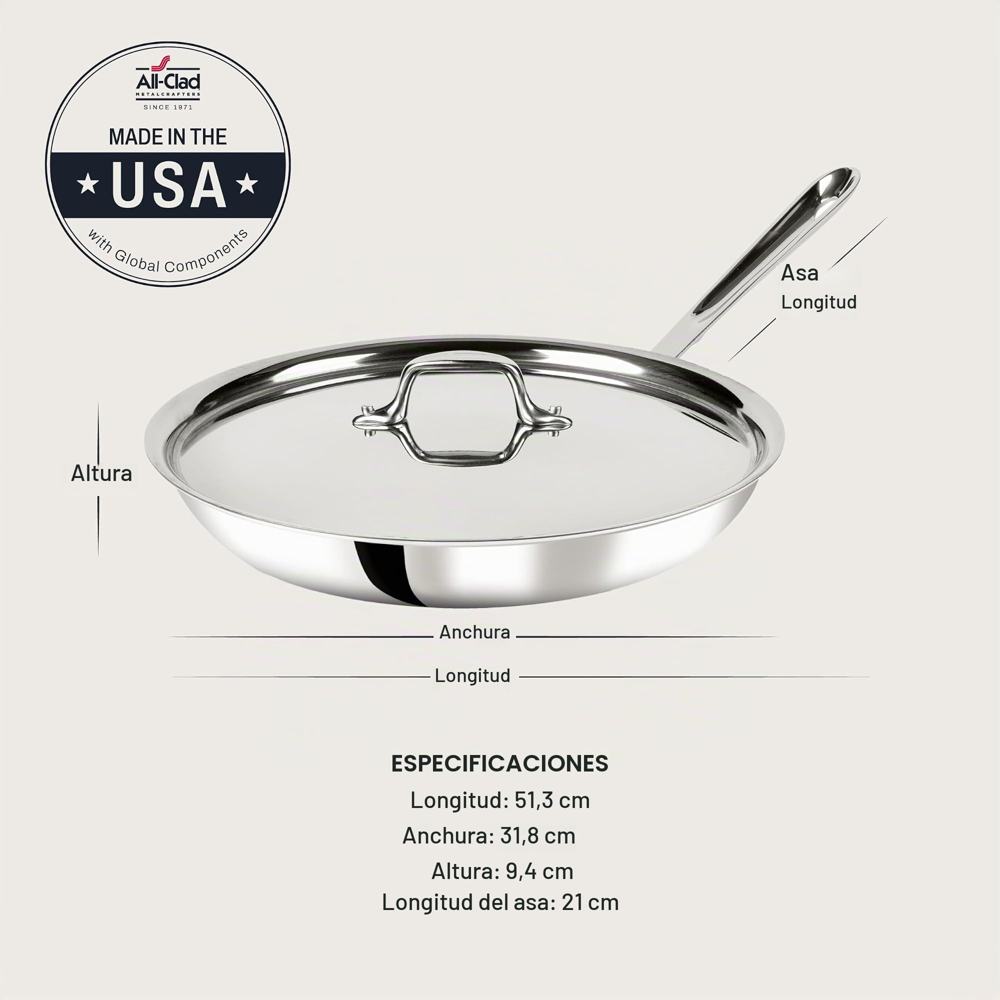 All-Clad 8701005165 - Sartén de acero inoxidable con tapa, color plateado 30,48 cm (12 pulgadas)