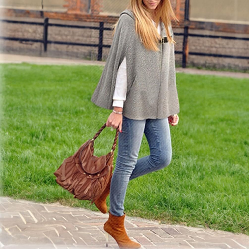 Femme Cape à Capuche Élégant Chaud Hiver Veste Blouson Manteau Poncho Cape Mélange de laine