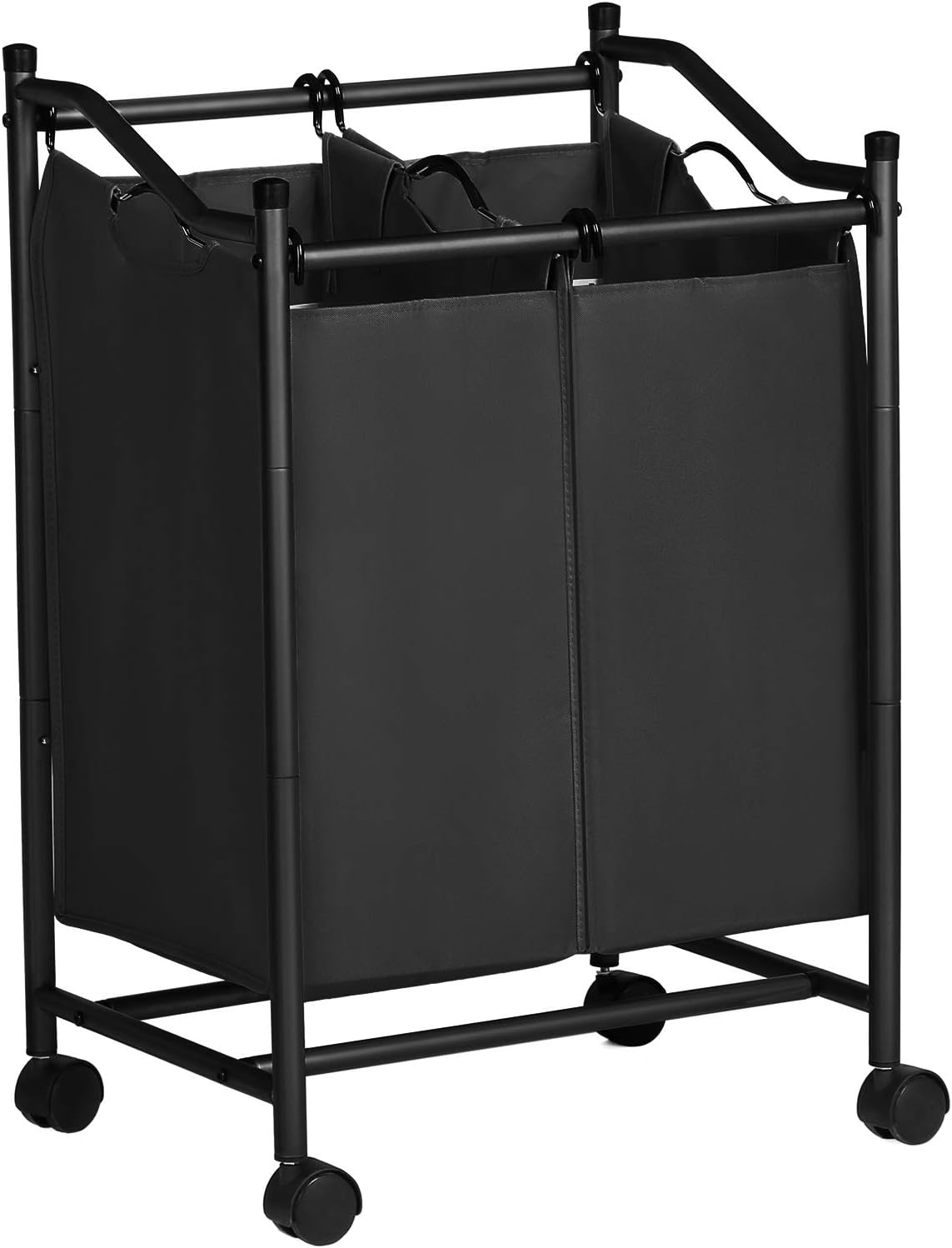 SONGMICS 2 Bag Rolling Laundry Sorter, Laundry Basket on Wheels, Hamper with Removable Bags, Total Capacity 90L, Black LSF002BK, 50,5 x 79,9 x 41 cm (B x H x T)