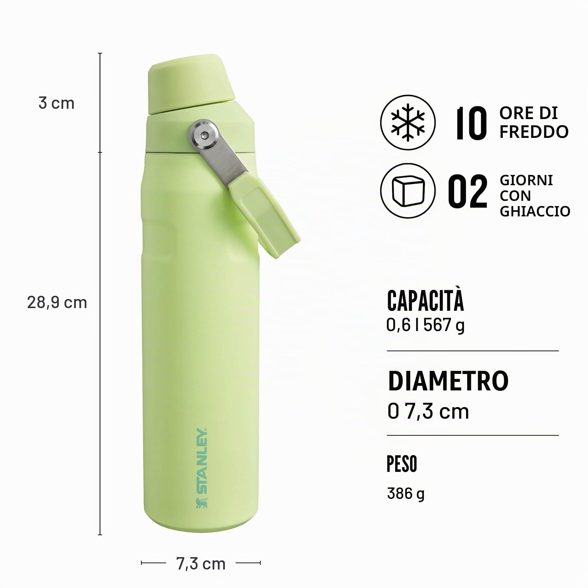 STANLEY 1913 Aerolight Iceflow Fast Flow Borraccia Palestra 0.6L - Citron | Freddo Per 10 Ore - Coperchio A Flusso Rapido - Bottiglia Termos E Leggere - Lavabile In Lavastoviglie - Senza BPA