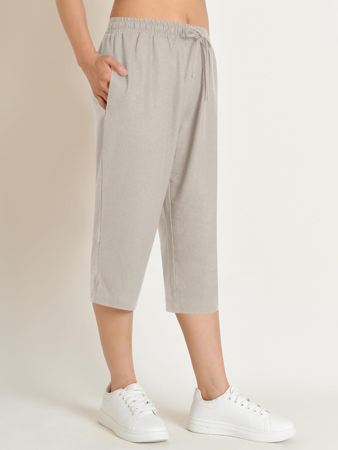 Weintee Women's Petite Linen Capris Capri Pants with Pockets - Image 2