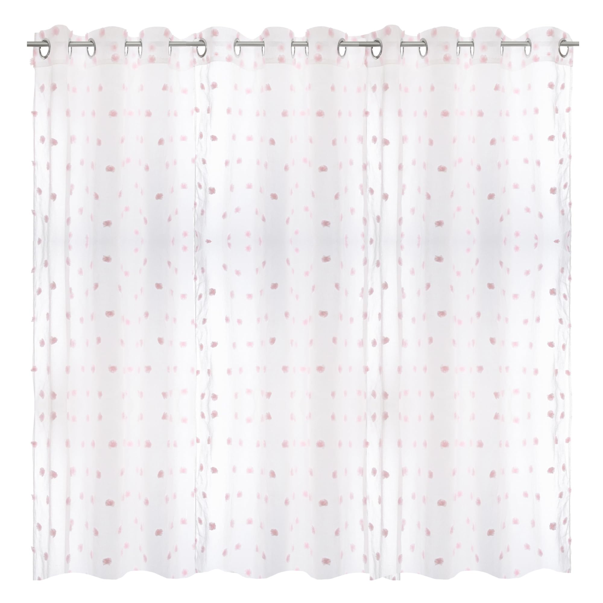 Well Home - Cortina Infantil Pompones Blanca y Rosa