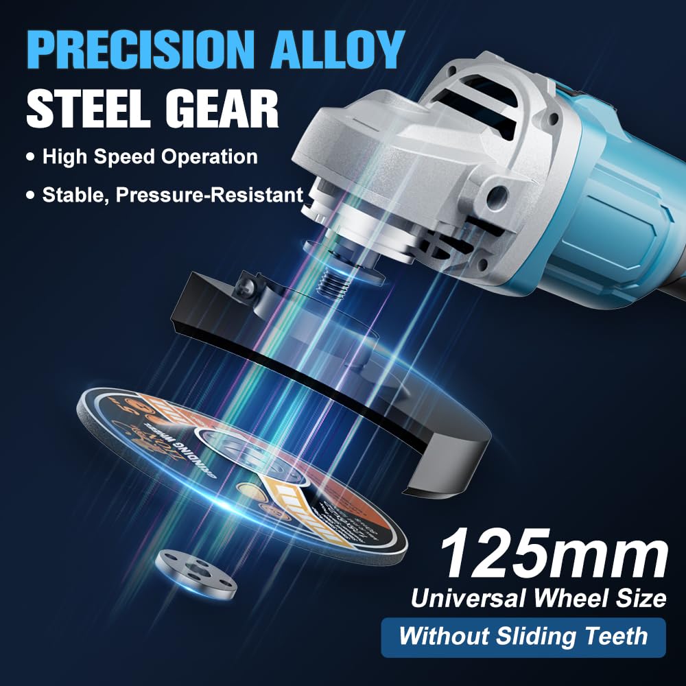 1200W Akku Winkelschleifer für Makita Akku 18V (Ohne Akku), 125mm Akku Flex mit 4 Geschwindigkeiten, Bürstenloser Profi-Winkelschleifer mit 2 Schleifscheiben 2 Trennscheiben zum Schleifen, Trennen