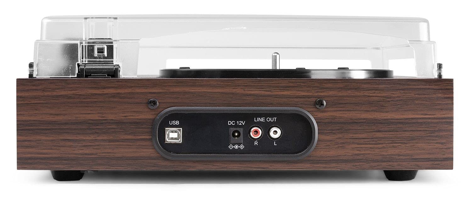 Fenton RP102A - Giradischi Bluetooth in alluminio/legno, ruota disco con altoparlanti integrati, adatto per dischi da 33, 45 e 78 giri, funzione di registrazione mp3 tramite USB
