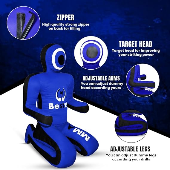 MMA Grappling Dummy -Brazilian Jiu Jitsu Dummy Wrestling Grappling BJJ Dummy, Judo Punching Bag Throwing Dummy for Karate, Boxing Training Blue-UNFILLED