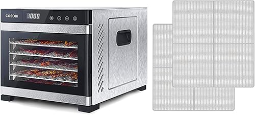 COSORI - Deshidratadora de alimentos (50 recetas), 6 bandejas de acero inoxidable con temporizador digital, control de temperatura, pantalla de