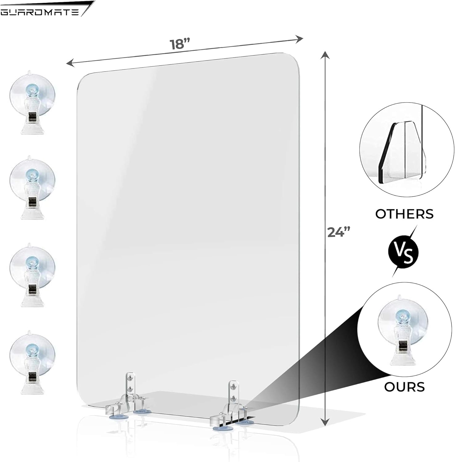 Featured Product GUARDMATE | Max Stability Suction Cup Sneeze Guard | 18W x 24H | Premium Plexiglass Shield Restaurant Divider | Acrylic Office Desk Divider Panel | Work Space Protection Portable Plastic Barrier
