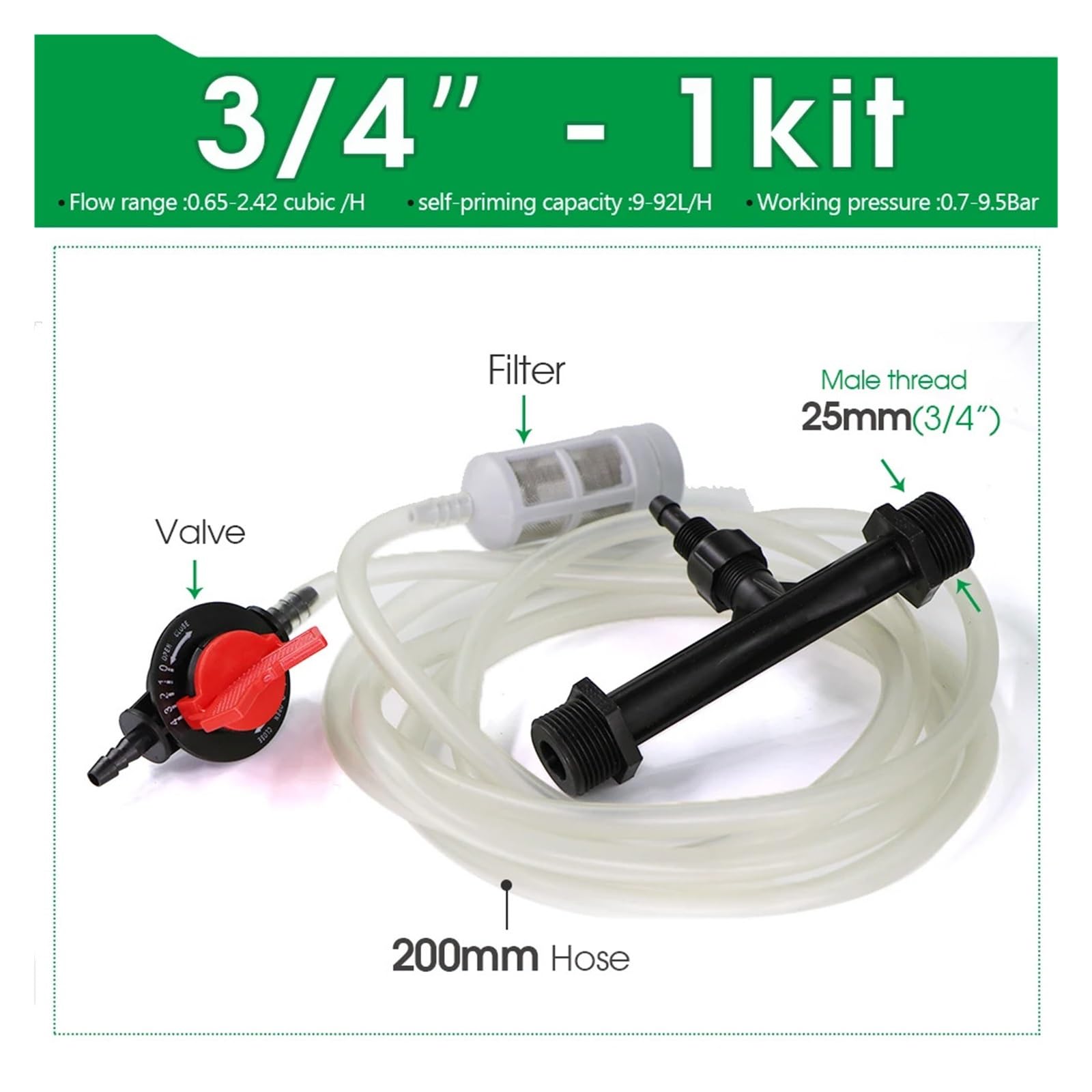 Juego de inyectores de fertilizante con válvula ajustable Venturi for riego de jardín, conectores de riego for invernadero agrícola, 1/2 ", 3/4" y 1"(3I4)