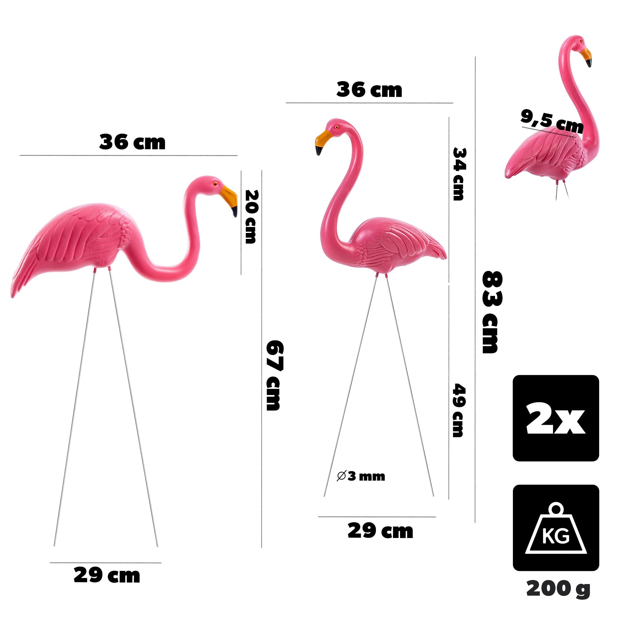 KADAX Lot de 2 figurines de flamant rose de jardin de 83 cm - Flamant rose - Piquet de jardin en plastique - Figurine de jardin - Oiseau exotique - Figurine de bassin rose - Décoration de jardin pour