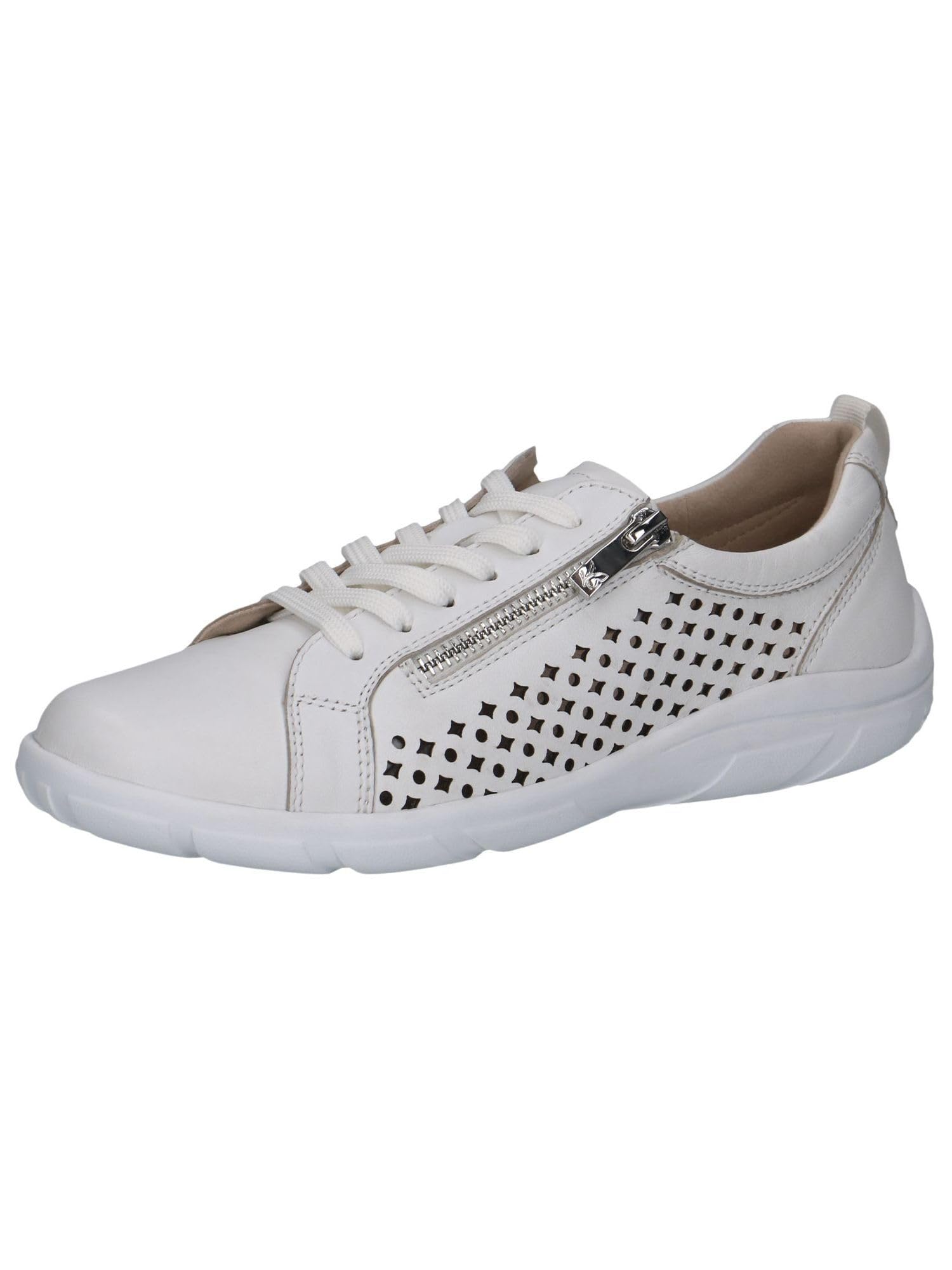 CAPRICE Women's Flat Sneakers with Perforated Design Low Top, White (White Nappa), 3.5 UK