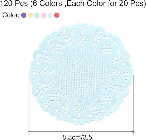 Miniatura 2 de Rierdge 120 manteles individuales redondos de papel de encaje decorativos coloridos de 3.5 pulgadas, manteles individuales desechables para bodas,
