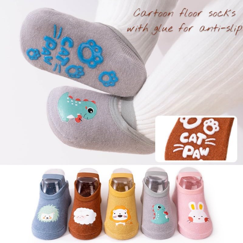 MAAGHI Baby Floor Socks | Newborn & Toddler Anti-Slip Cotton Cartoon Socks | Soft Breathable Shoe Covers for Boys & Girls (IN, Age, 3 Months, 6 Months, YELLOW) 2