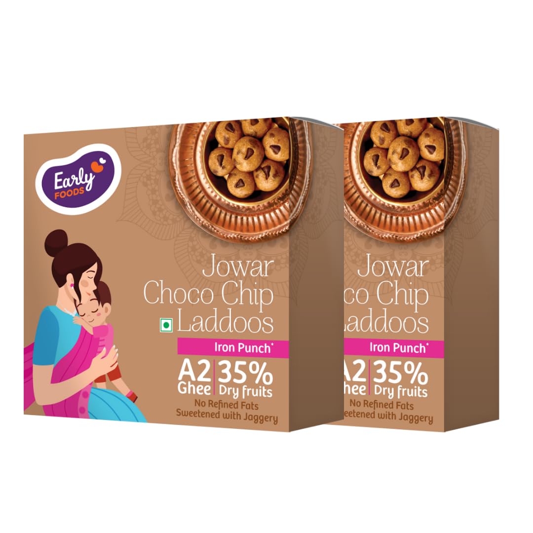 Early Foods: Pack of 2 A2 Ghee Jowar Choco Chip Laddu | Millet Snacks | Kids Snack | Sugar free Sweets with Jaggery | Pregnancy Snack & Lactation Laddu 250g x 2 (Twin Pack) (B0DB5YY9VN) Amazon Price History, Amazon Price Tracker