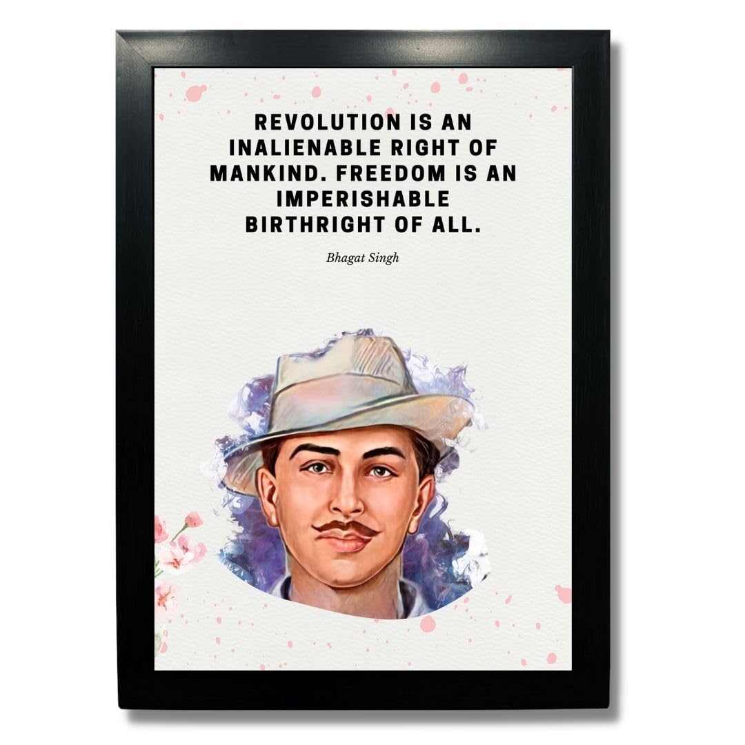 Kagaz Kala - Famous Personalities Digital Print with Motivation Quotes - Framed Quotes Poster - 13x10 Inches Synthetic (Bhagat Singh - Revolution)