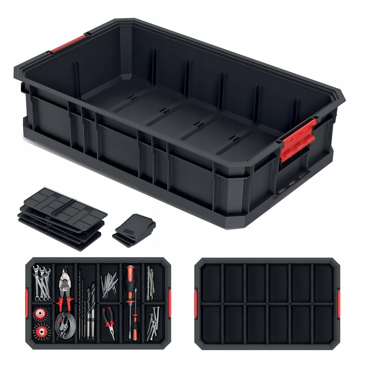 B2C Modular Storage Tool Box On Wheels Large Mobile Tray Compartment Stackable Lockable Portable Workshop Garage Equipment Organizer (Storage basket small + dividers)