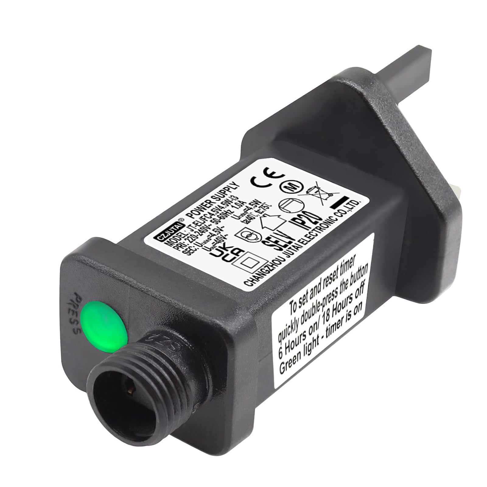 Cube-LED 4.5V4.5W Transformer for CZJUTAI JT-EL/FC4.5V4.5W /3.6W with 8 Modes, Memory & 6 Hour Timer, IP20 for Christmas Tree Lights, Net Lights, Icicle Lights (4.5V4.5W) [W24T]