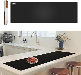 Foepoge 49.2x15.7" Large Black Silicone Countertop Protector Mat - Heat Resistant, Cut-to-Fit, Non-Stick Kitchen & Craft Mat